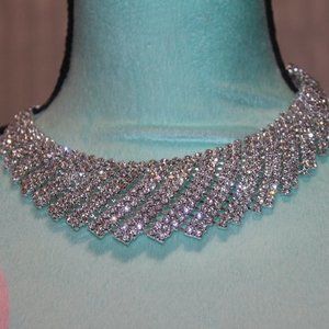 Nwt: Silver Plated/Double Clear Crystals Necklace